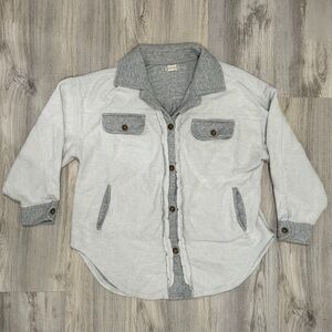 Altar’d State Reversed Sweatshirt Gray Button Up Flannel Fleece Shacket Size XS